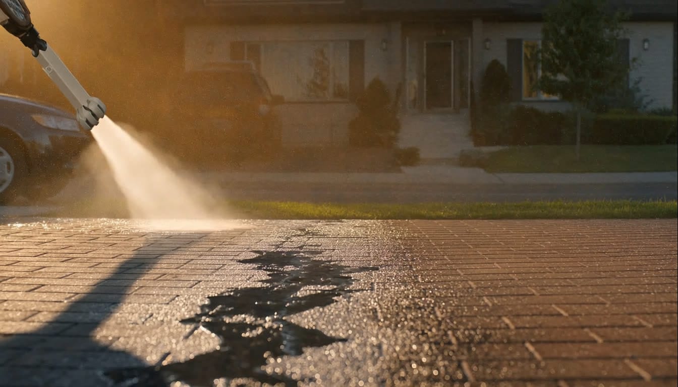 Lavage à pression d'un pavé-uni
