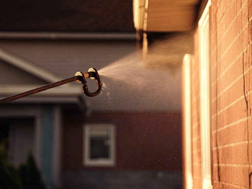 Lavage d'une façade de brique